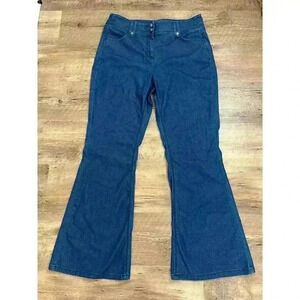 Marks & Spencer Women's 14R Medium Wash Flare Jeans Wide Leg Denim Plus